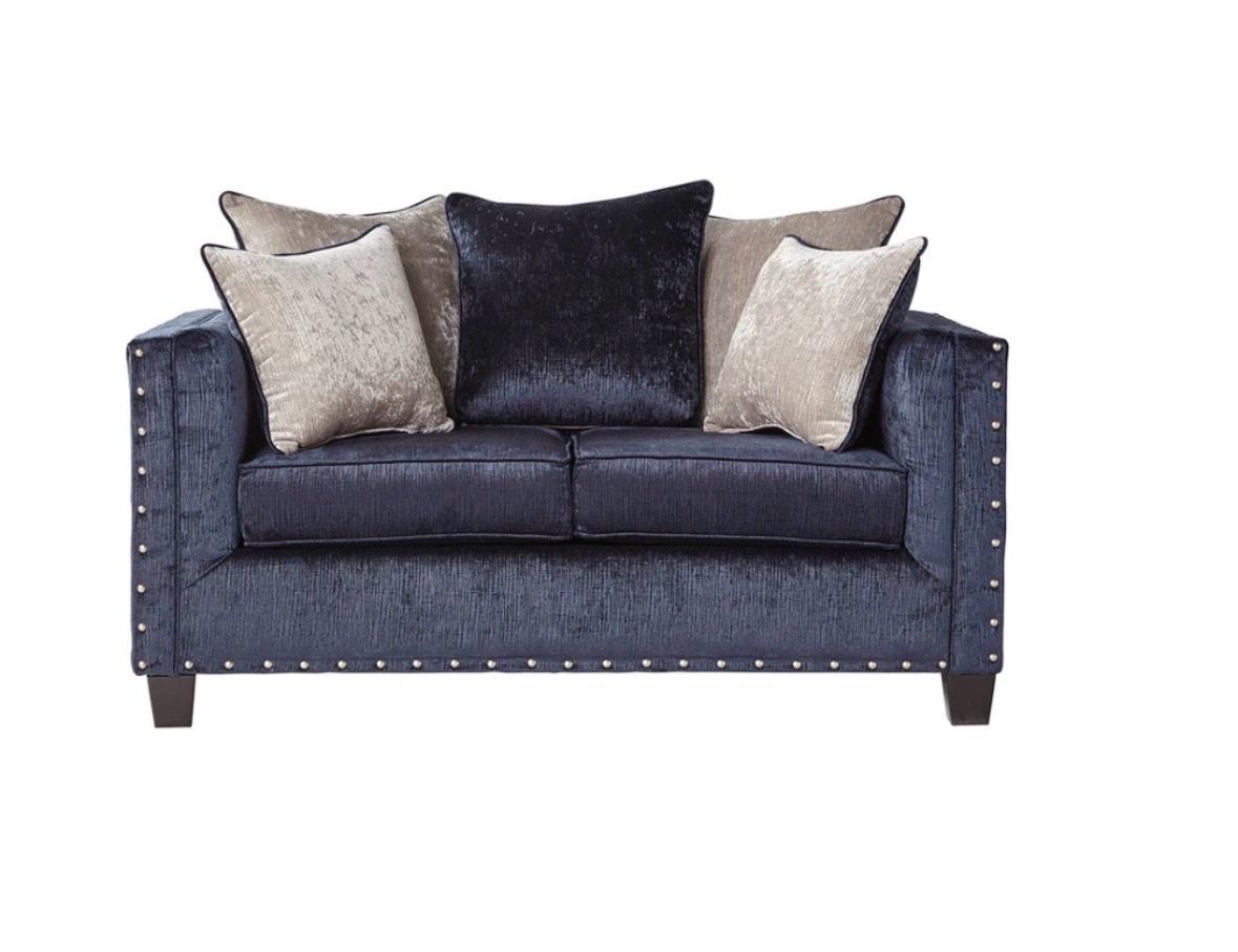 grey and navy loveseat
