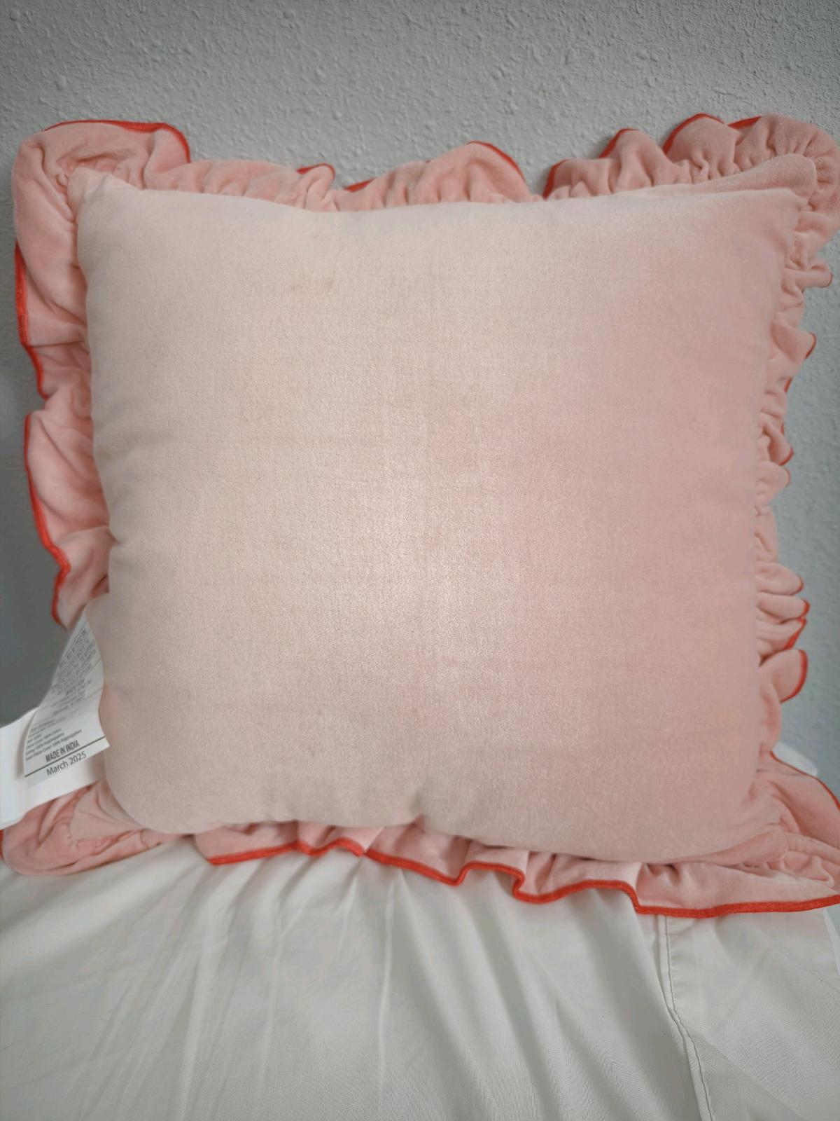 Strawberry shorcake embroidered velvet ruffle pillow