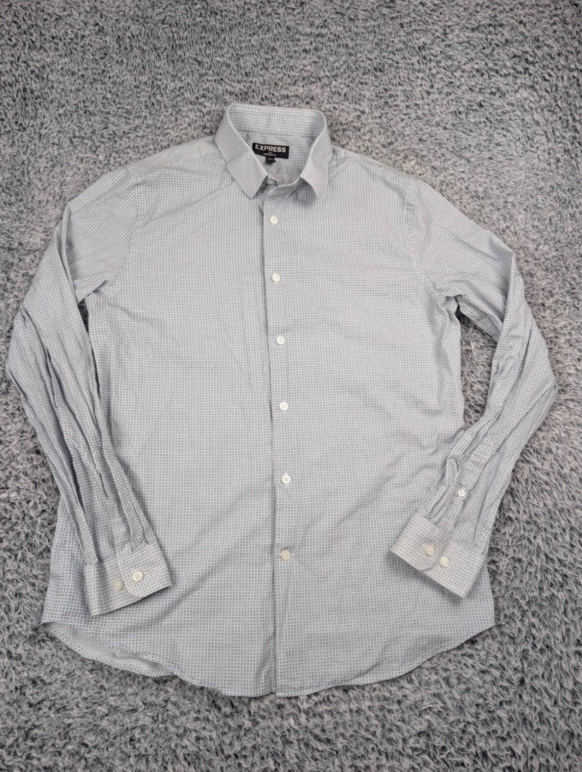 Express Shirt Men Medium Blue Modern Geometric Print Preppy