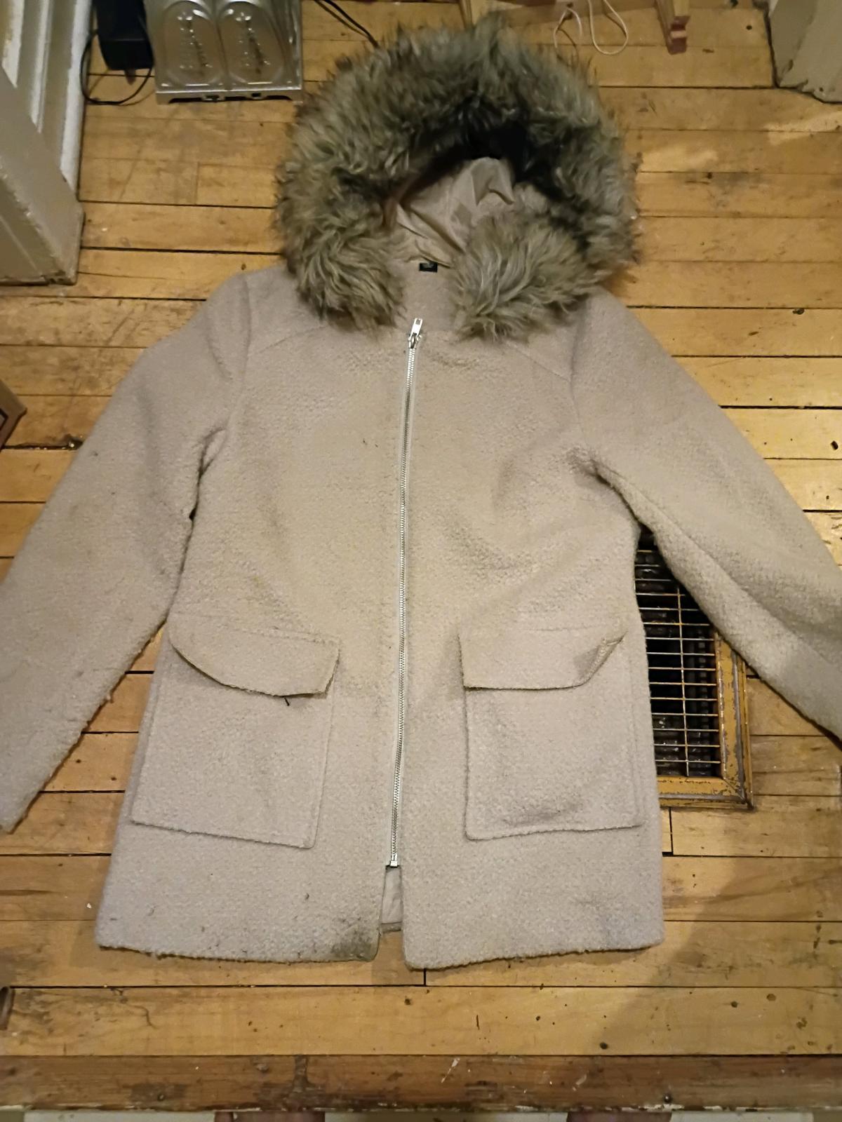 womans jacket size L wool and faux fur