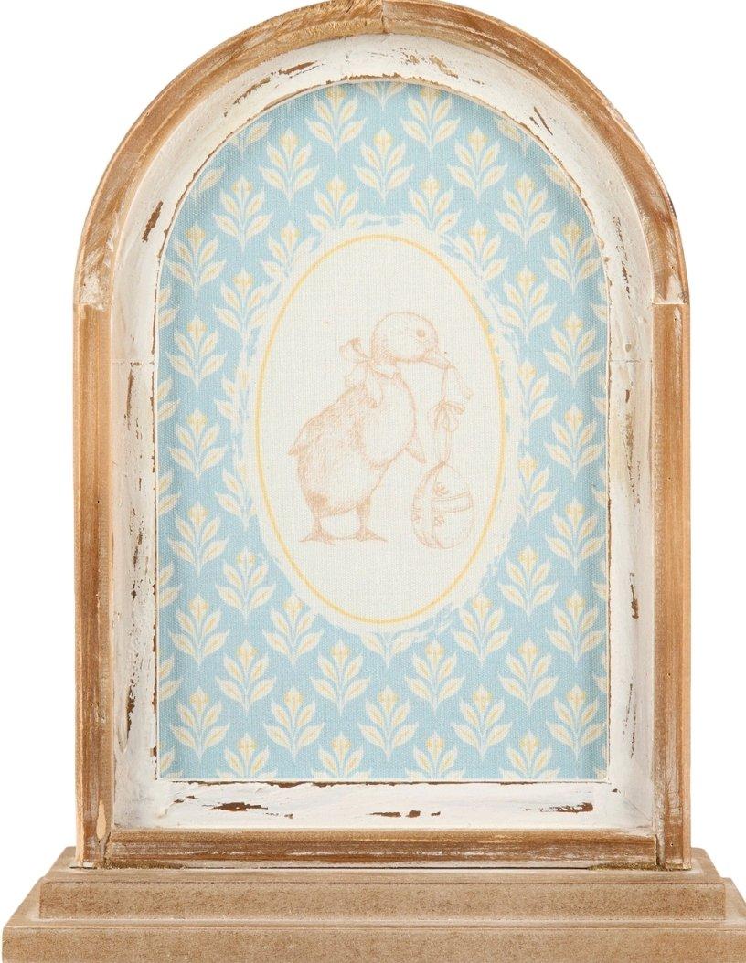 12 in Duckling with Egg in Distressed Wood Frame Stand