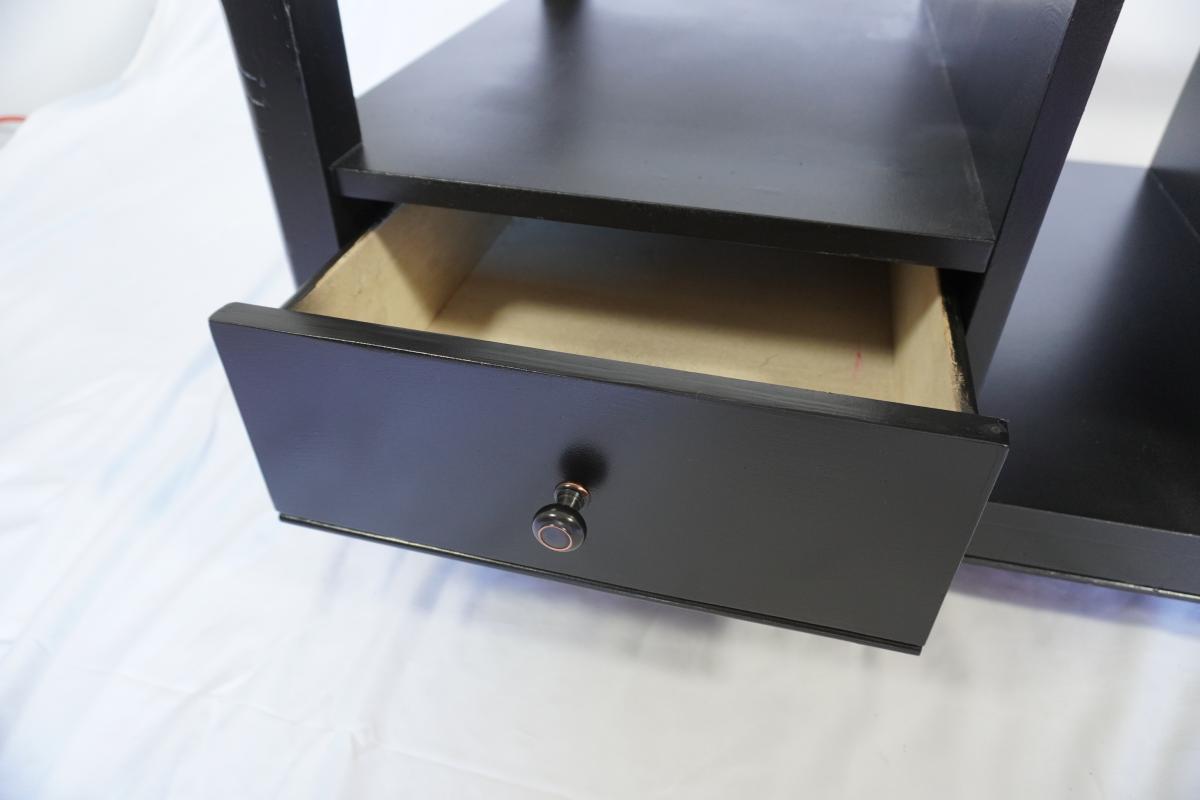 Modern Black Coffee Table – Glass Top, 2 Drawers, Freshly Refinished