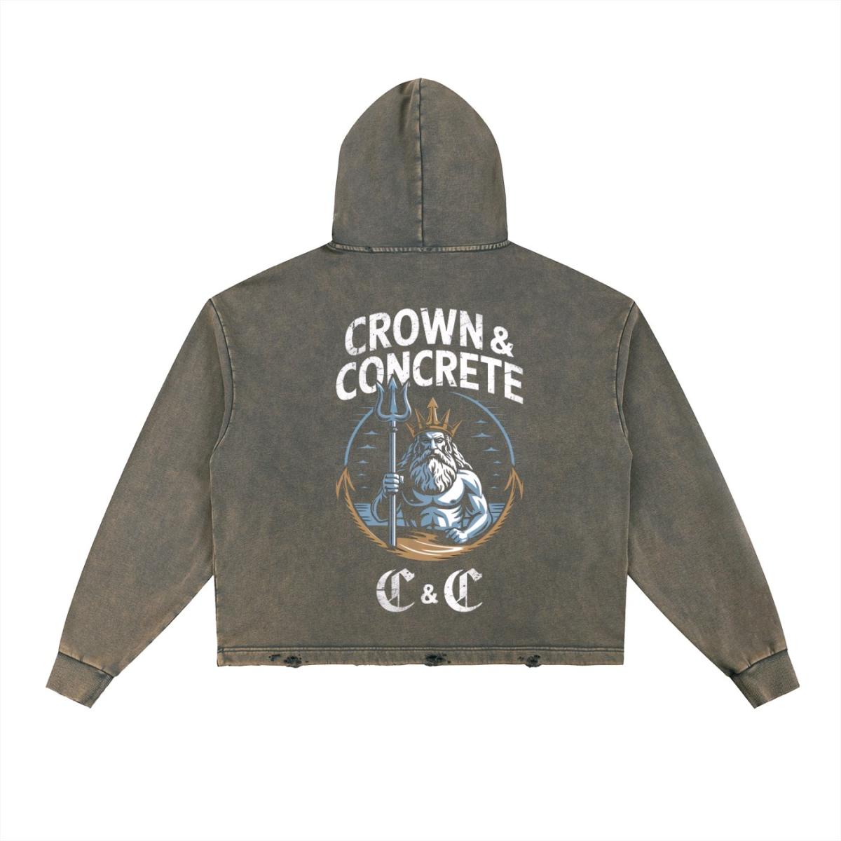 Vintage Washed Frayed Hem Hoodie