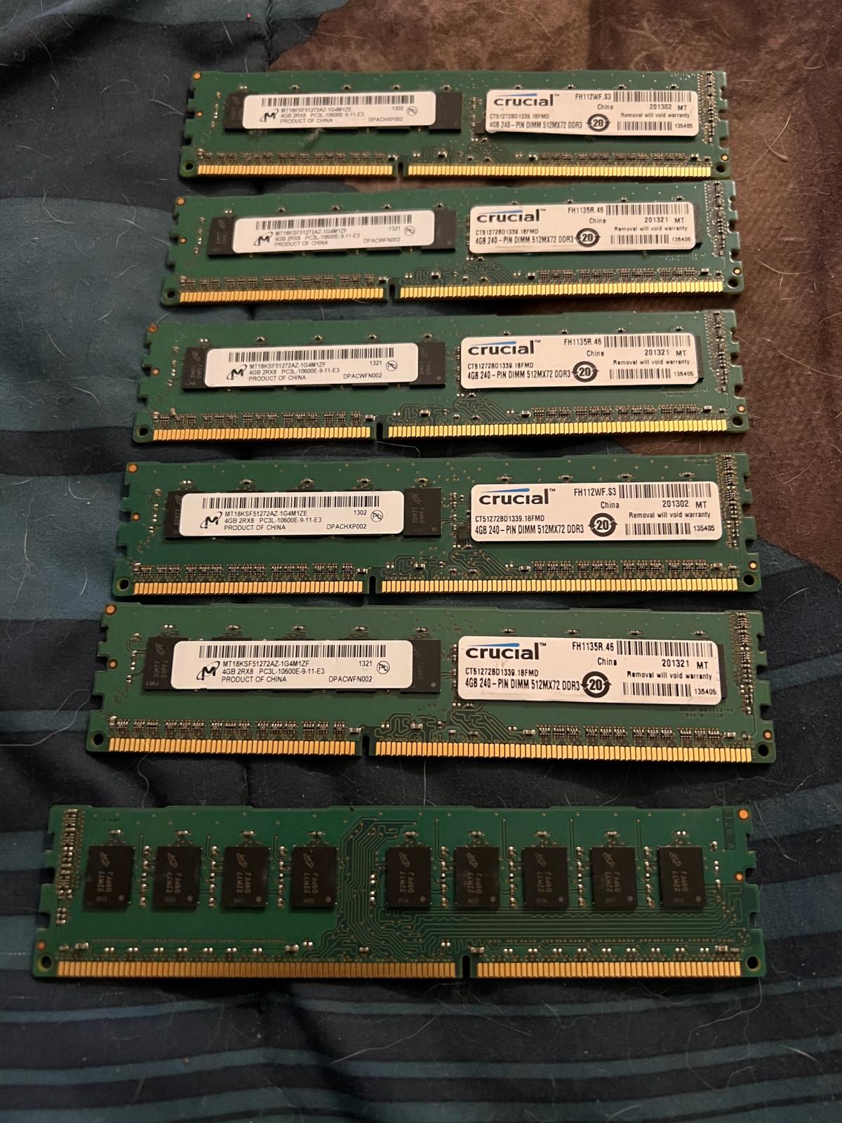 24GB Crucial DDR3 Desktop RAM Lot 6x 4GB Matching Sticks