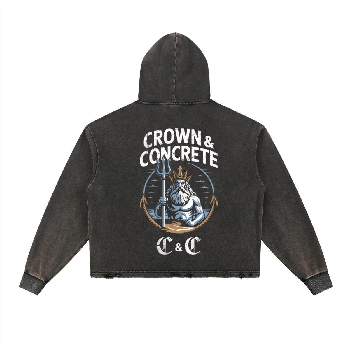 Vintage Washed Frayed Hem Hoodie