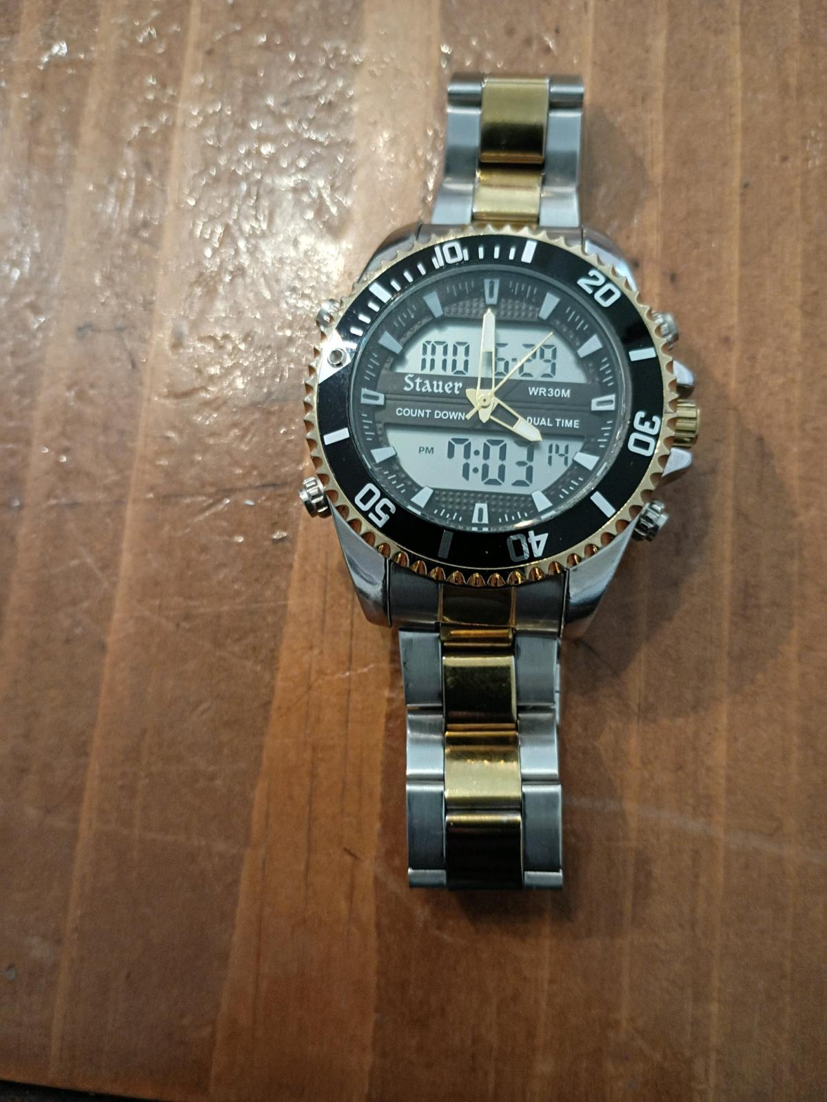 Stauer Mens TwoTone AnalogDigital Hybrid Sport Watch WR30M