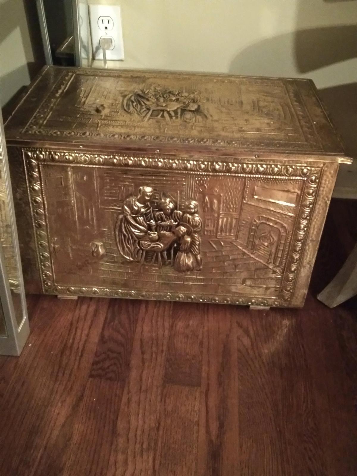 Antique brass clad kindling chest