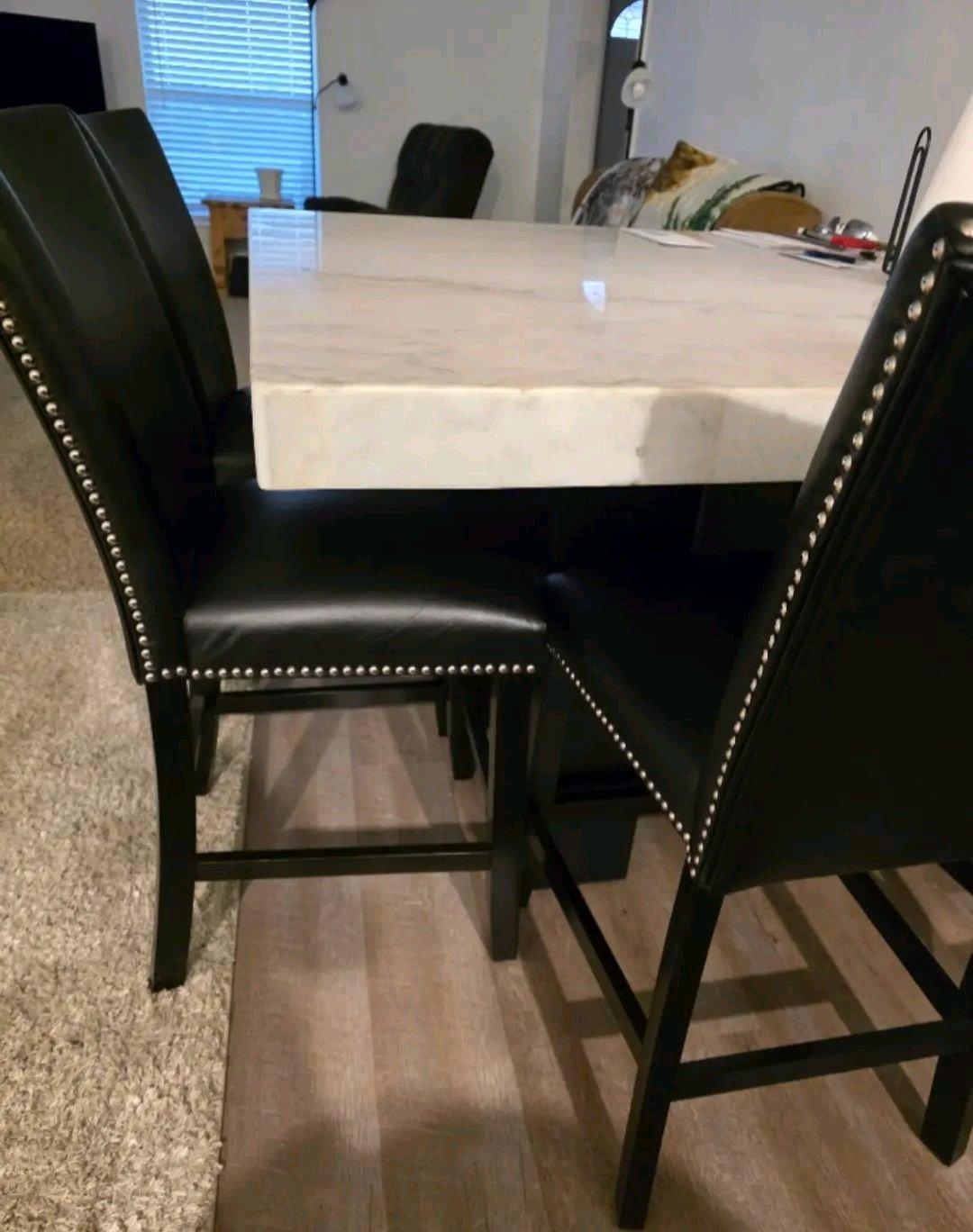 Heavy thick Marble Table with 6 leather chairs