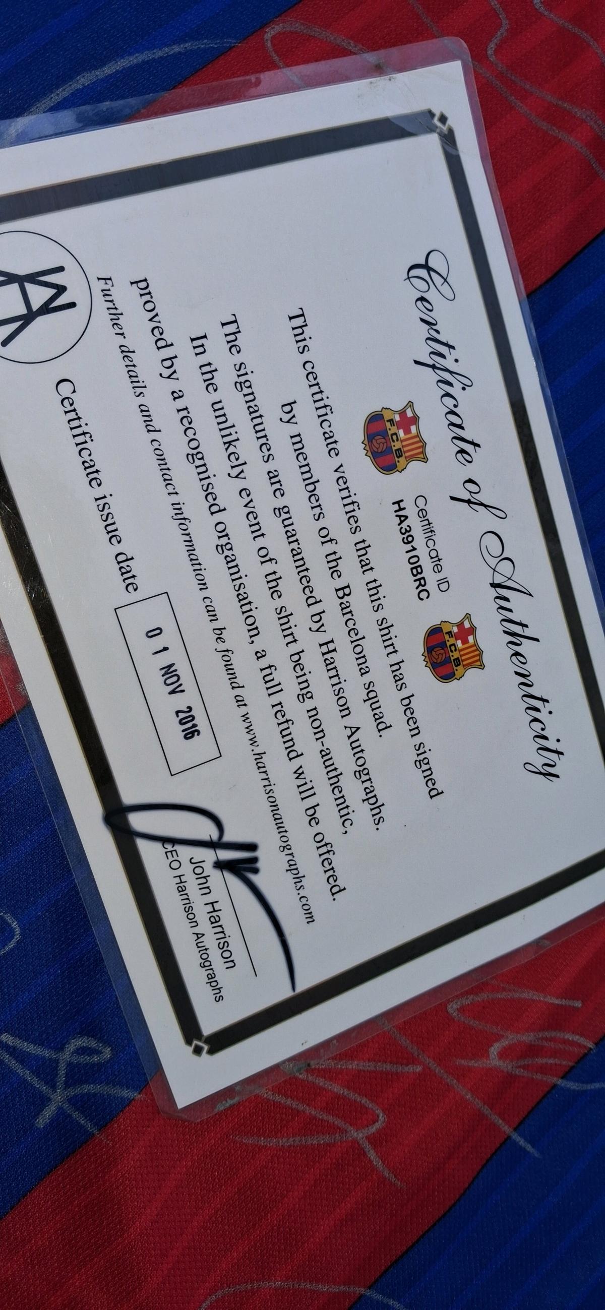 Signed FC Barcelona 20162017 Home Shirt  Jersey with COA