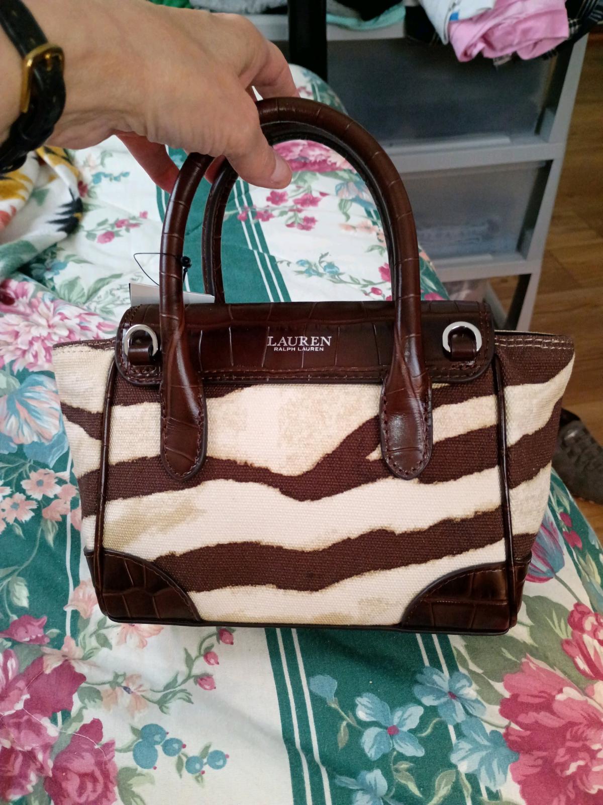 NWT Ralph Lauren Zebra Print Small 2 leather handle bag