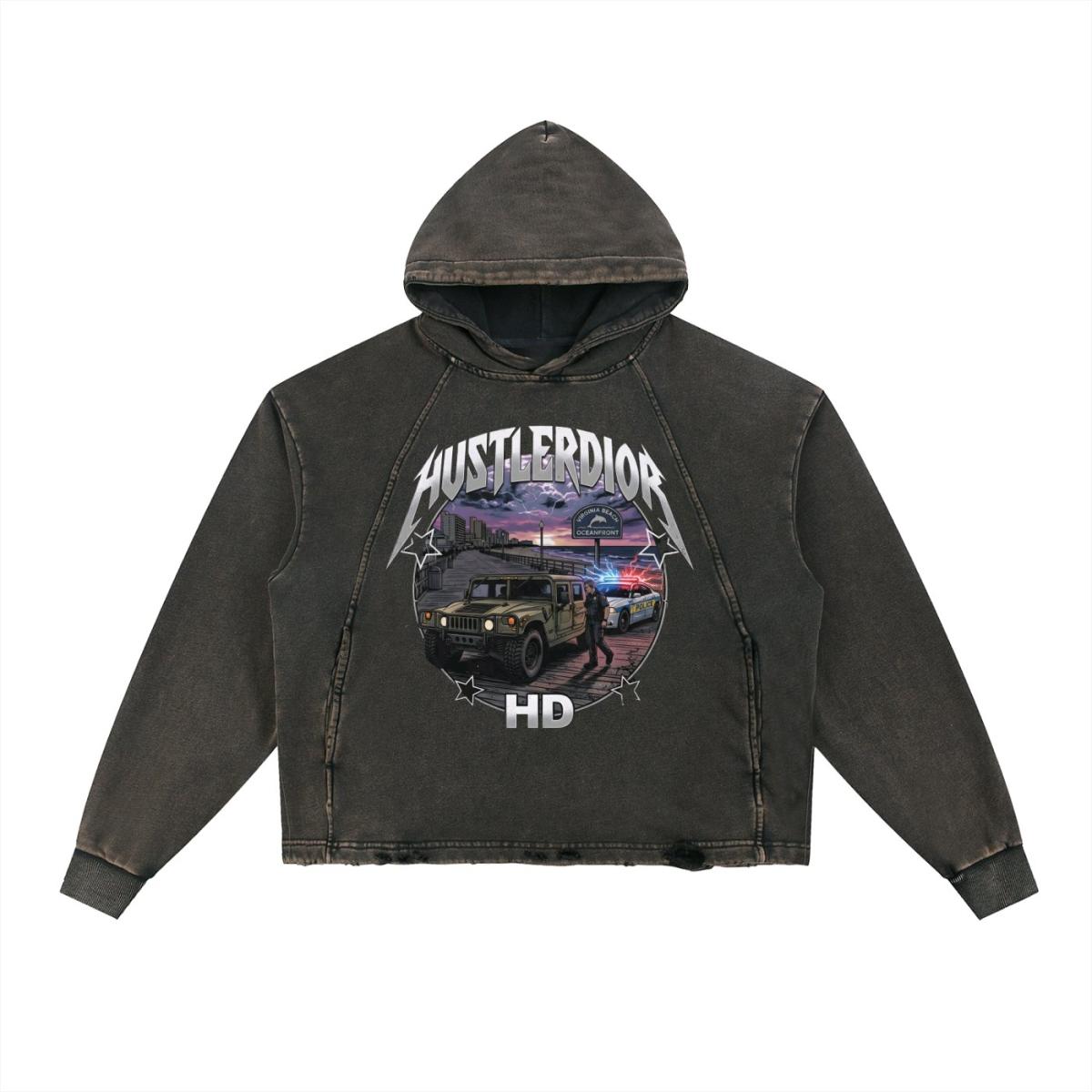 Vintage Washed Frayed Hem Hoodie