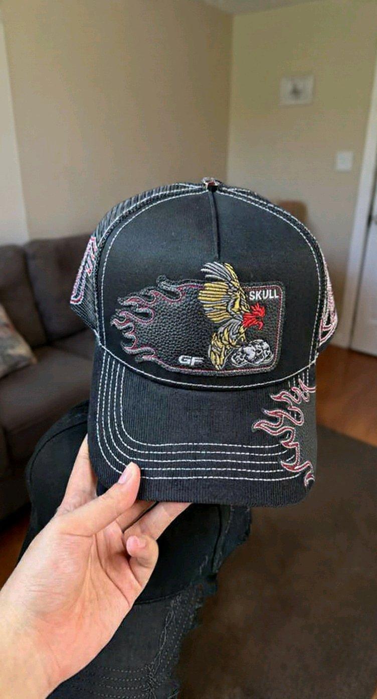 Gallero Skull Trucker Hat with Flames