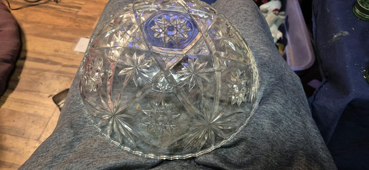 Vintage Cut Crystal Starburst Large Serving Bowl