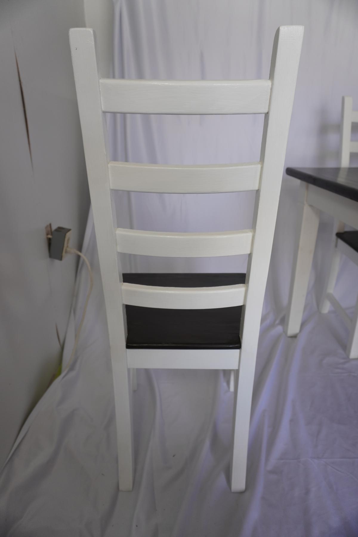 Beautiful Farmhouse Dining Table Set – 6 Chairs – Kona Stained Top & White Satin Base
