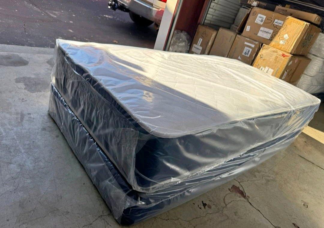 Brand New Mattress  Box Spring  Metal Frame  Inbox For Price