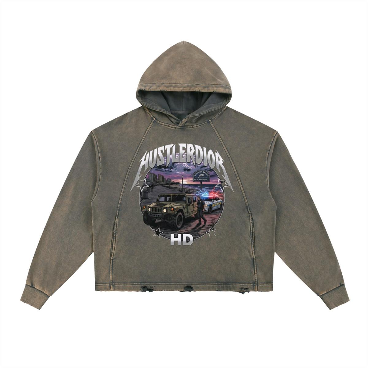 Vintage Washed Frayed Hem Hoodie