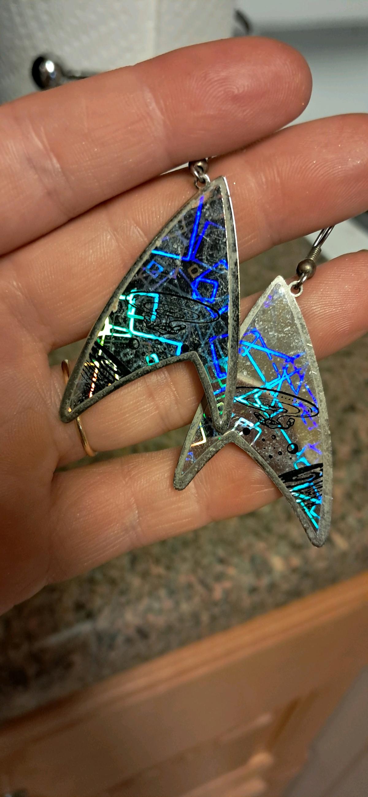 These are vintage 1990s AH Prismatic Star Trek earrings feat