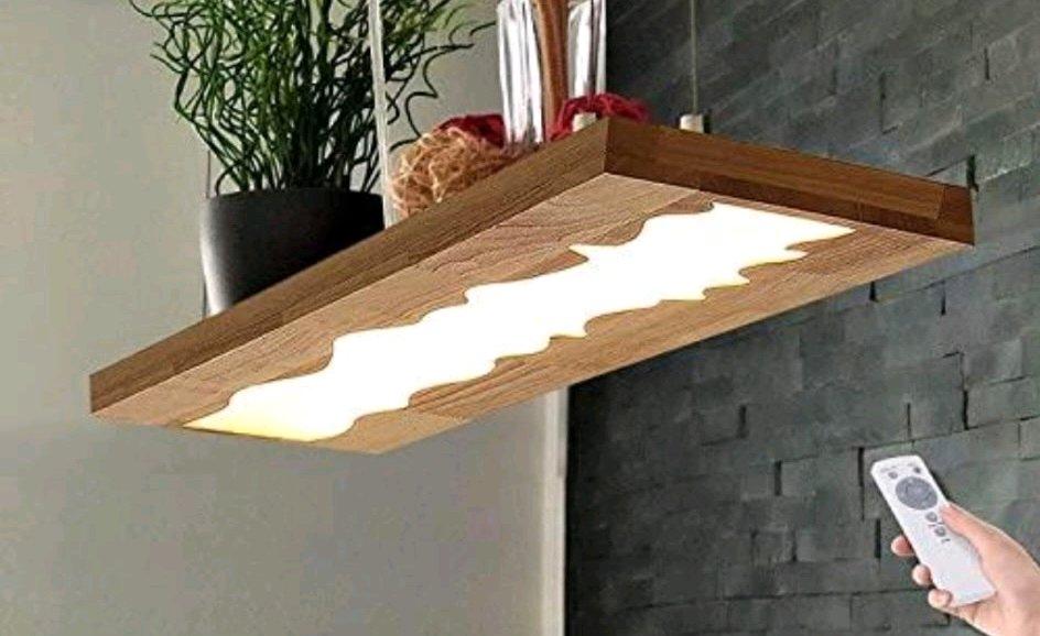 Modern Wood LED Wave Pendant Light with Remote
