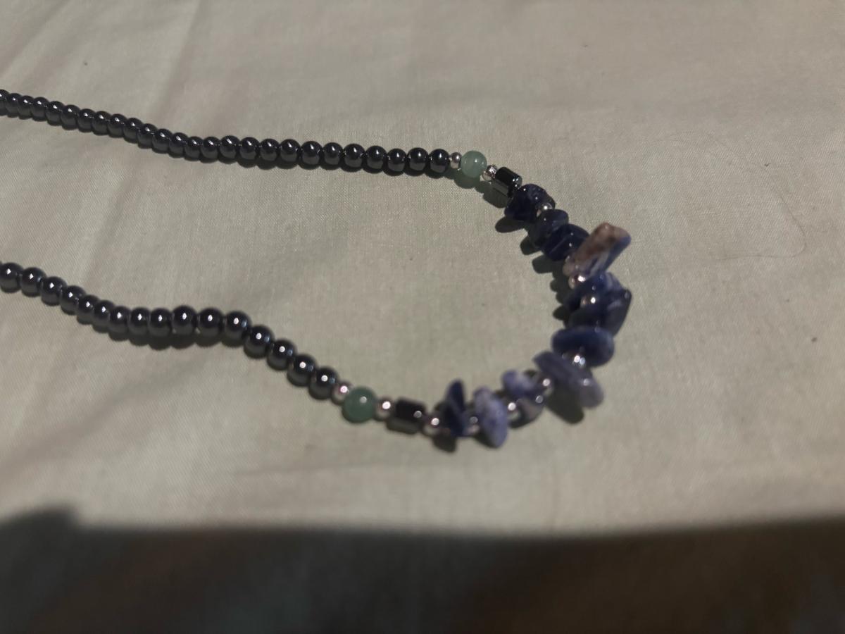 steel necklace with multicolored stones
