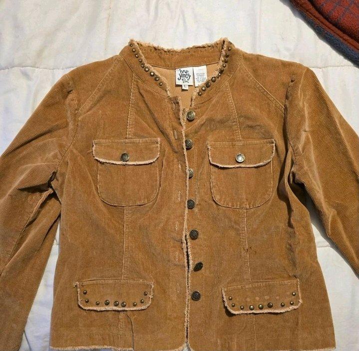 Ivy Jane Womens Brown Studded Button Jacket w Pockets Size L