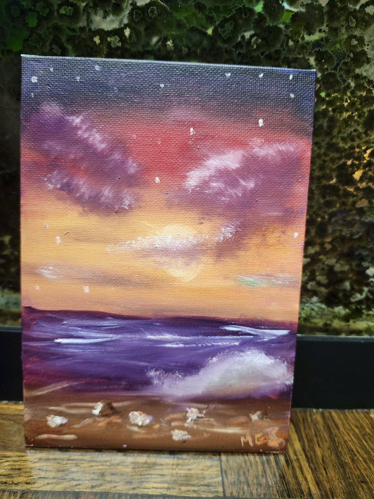 Sunrise at the Beach Original Oil Painting on 5x7 canvas