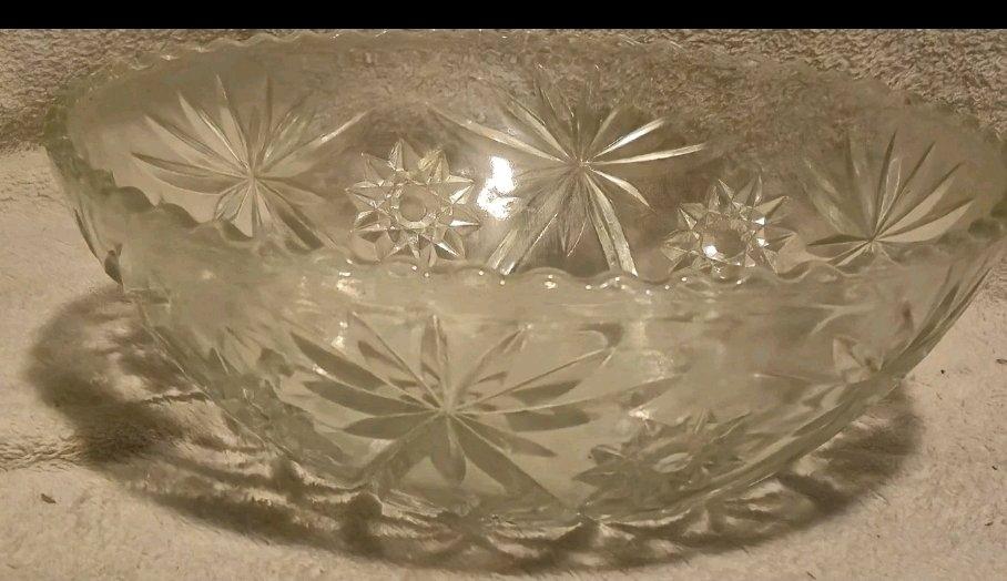 Vintage Cut Crystal Starburst Large Serving Bowl