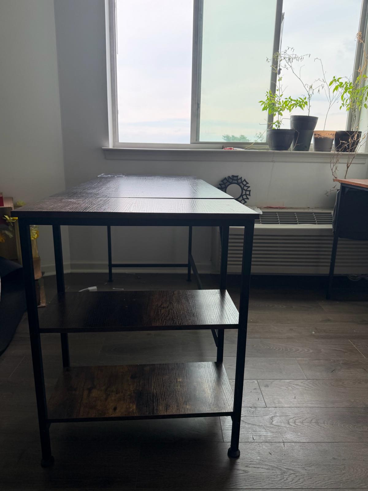 55 Industrial Computer Desk with 2Tier Storage Shelves  Blac