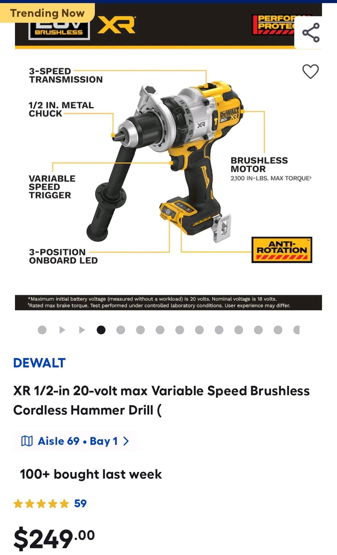 Dewalt XR 12in 20volt max Variable Speed Brushless Cordless