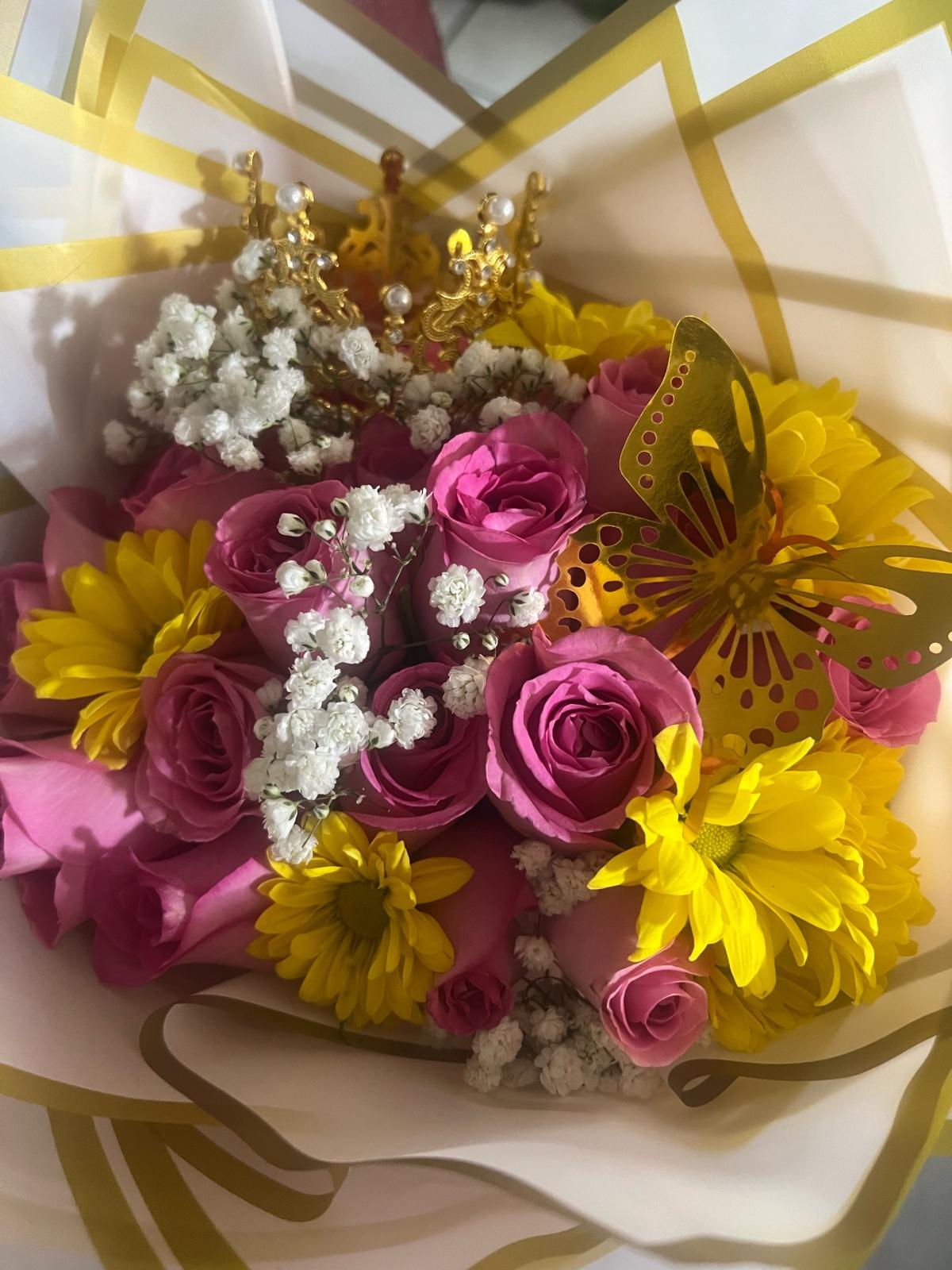 flowers bouquet butterfly and crown