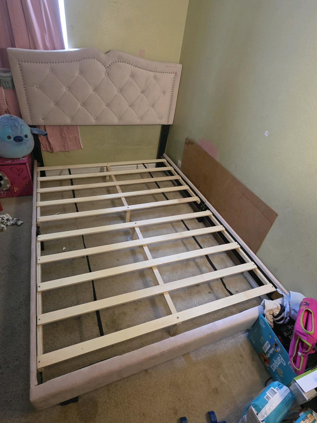 Full Size Upholstered Bed Frame with Rivet Design Modern