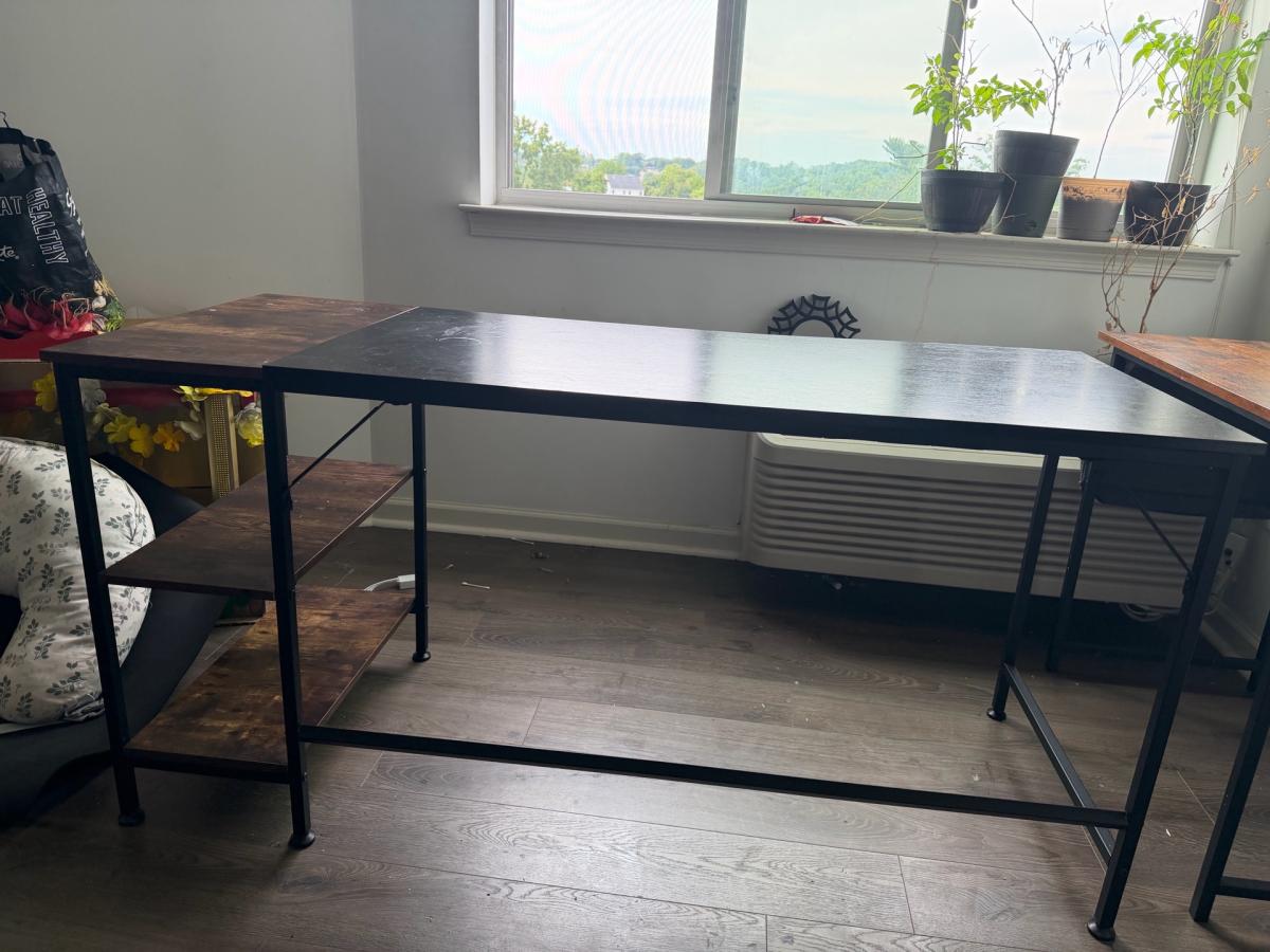 55 Industrial Computer Desk with 2Tier Storage Shelves  Blac