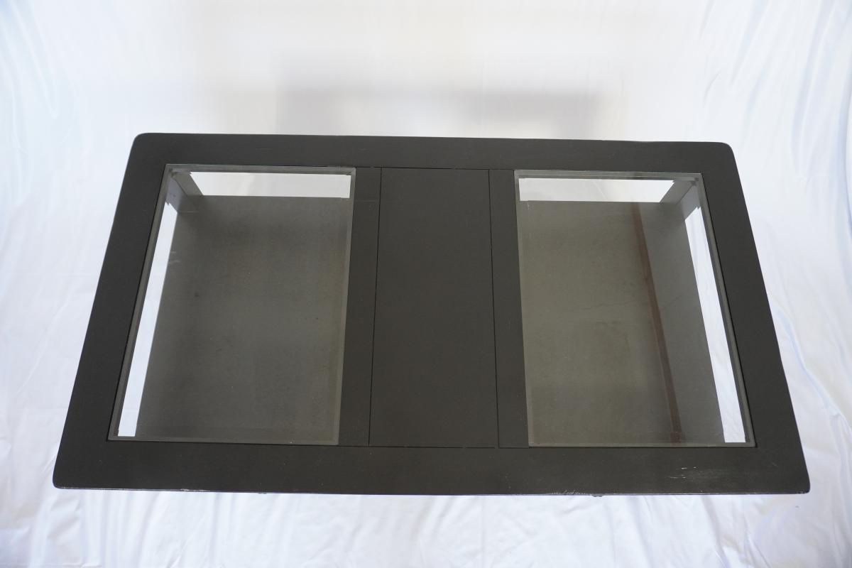 Modern Black Coffee Table – Glass Top, 2 Drawers, Freshly Refinished