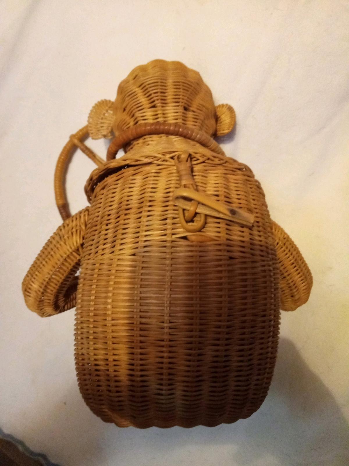 whimsical vintage hanging basket in shape of monkey like new
