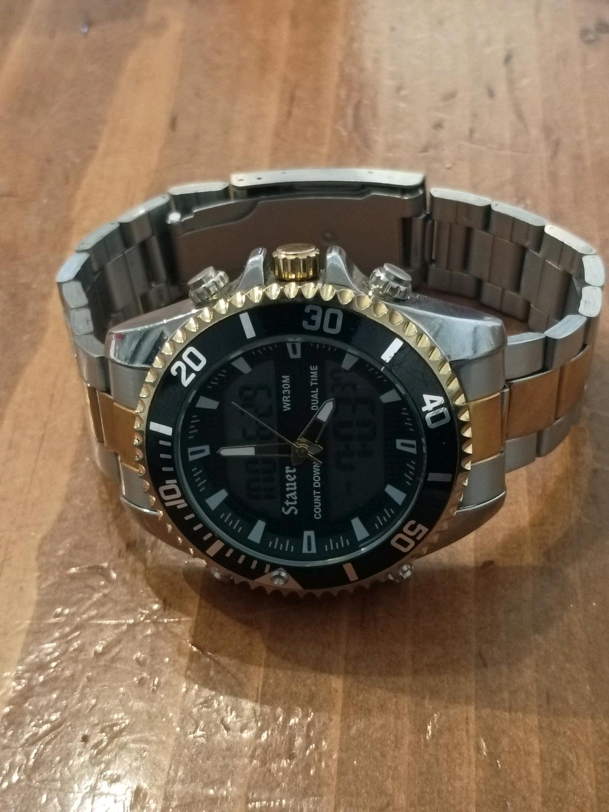 Stauer Mens TwoTone AnalogDigital Hybrid Sport Watch WR30M