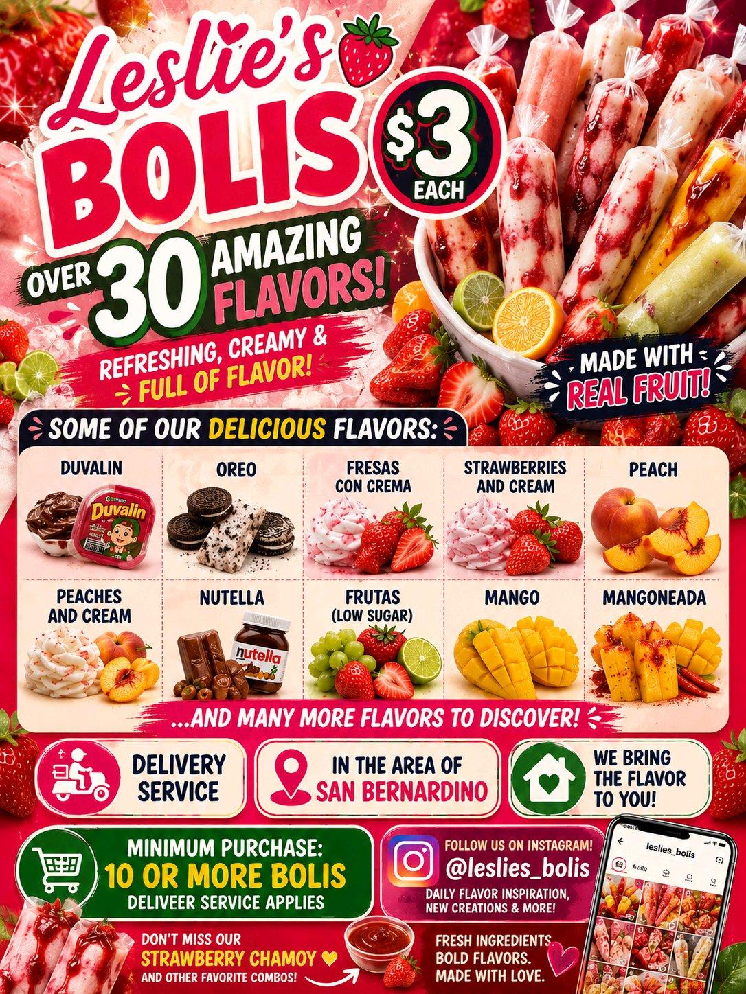 HOMEMADE BOLIS LOADED WITH REAL FRUIT  FLAVOR