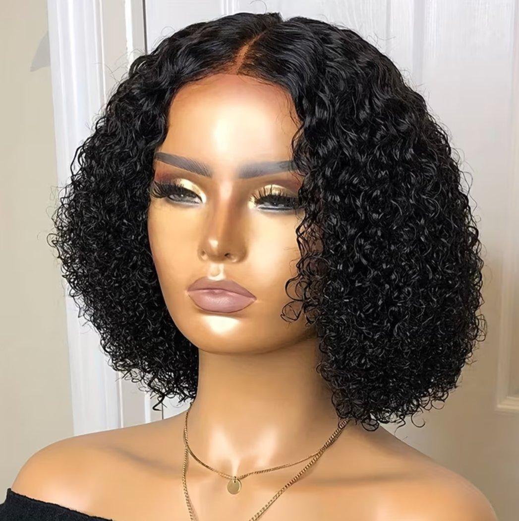 Womens 10 INCH HUMAN HAIR BLACK LACE FRONT GLUELESS WIG