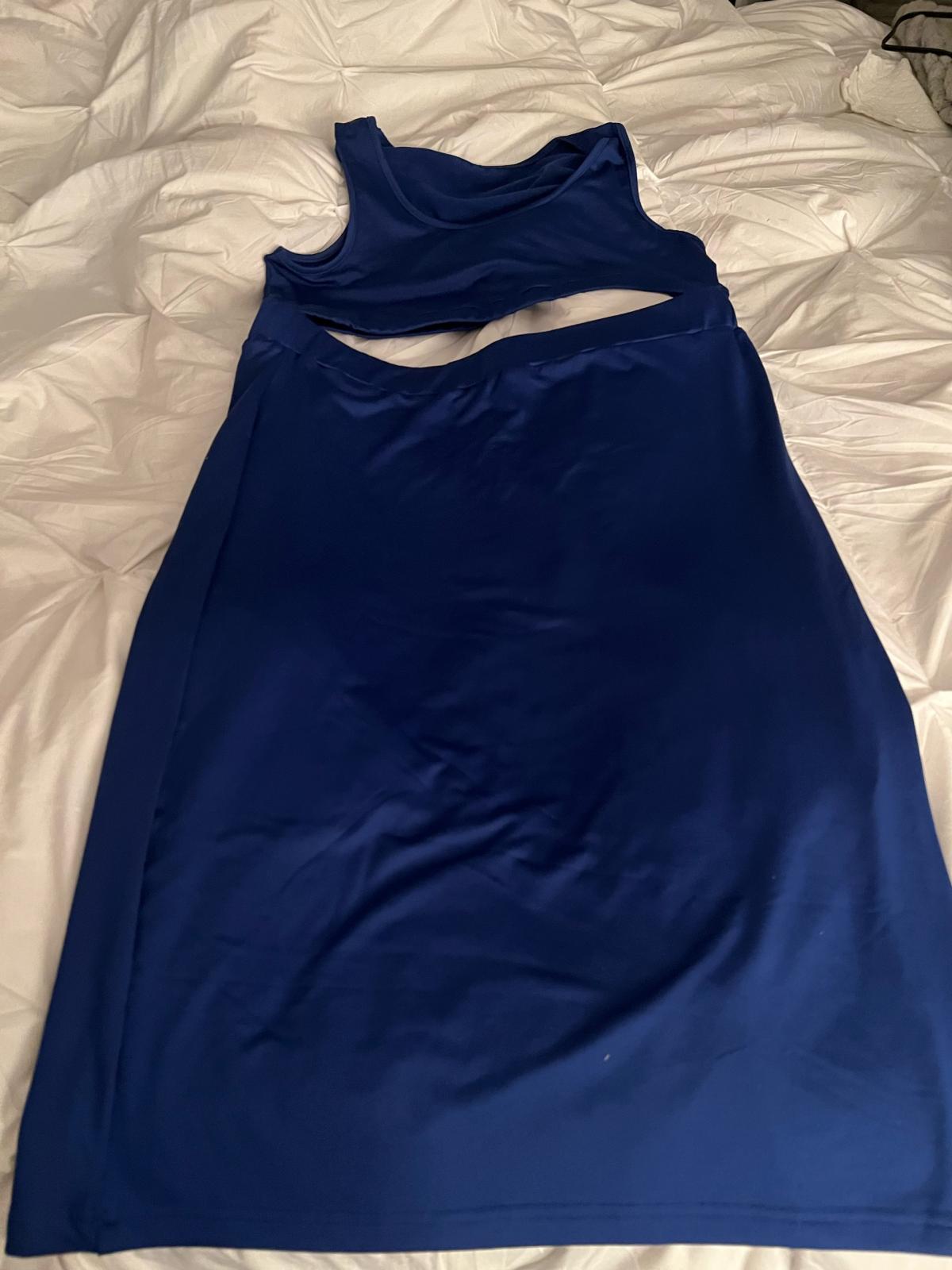 womens two piece blue fitted outfit size lg