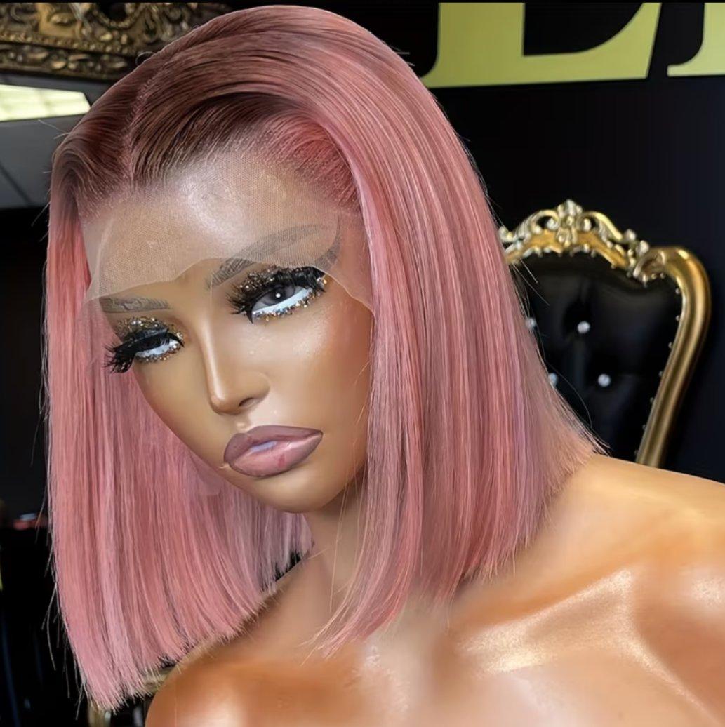WOMENS 12 INCH PINK HUMAN HAIR LACE FRONT WIG