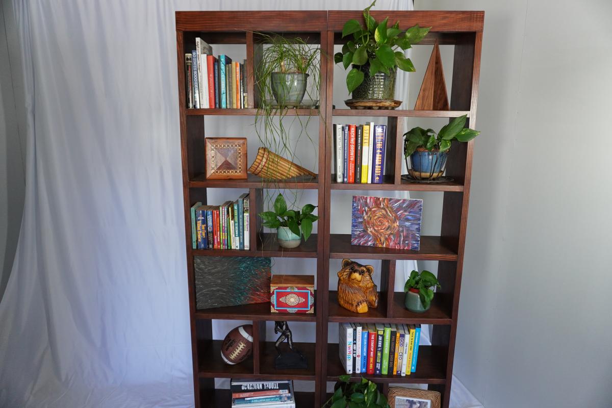 Custom Handcrafted Solid Wood Bookcase Set - Hickory Finish