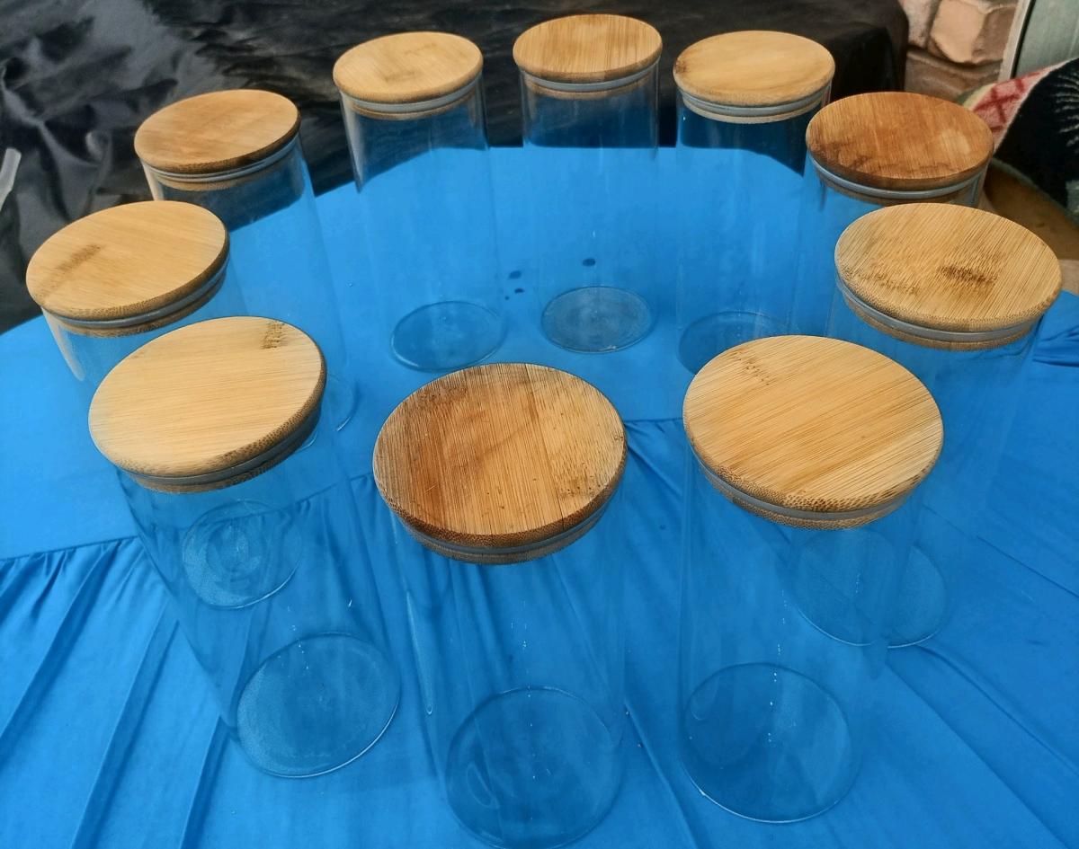 Clear Glass Jar With Bamboo Lid Airtight Can Sealed Canister
