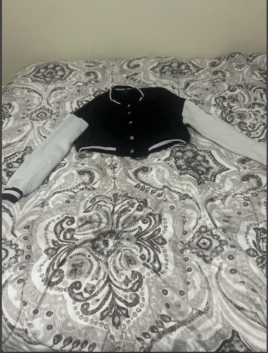Shein BlackVarsity Cropped Jacket with Light Grey Sleeves