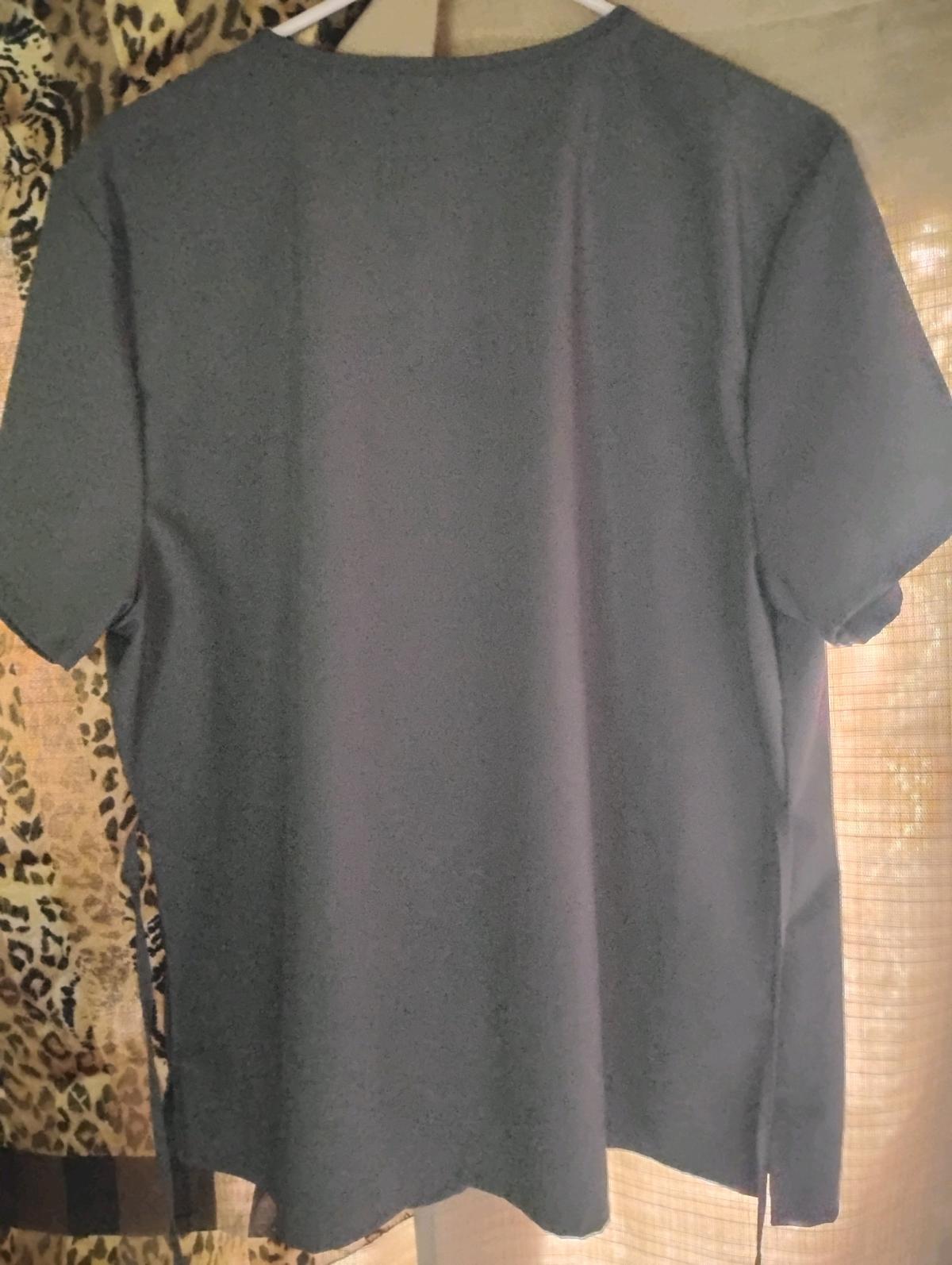 A Nice Womens Dark Grey Scrub Top  breast cancer awareness