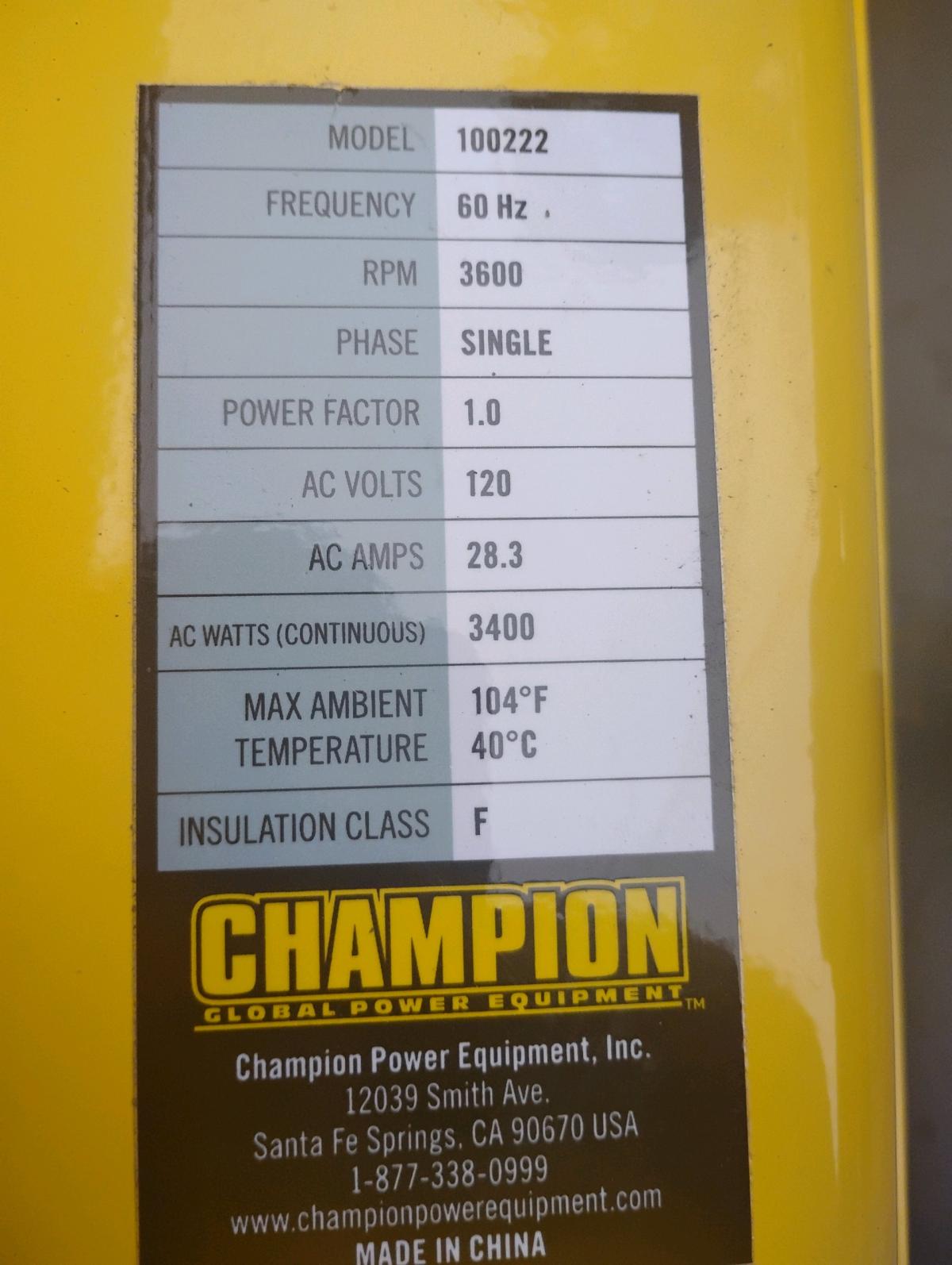 Champion 4000 Generator