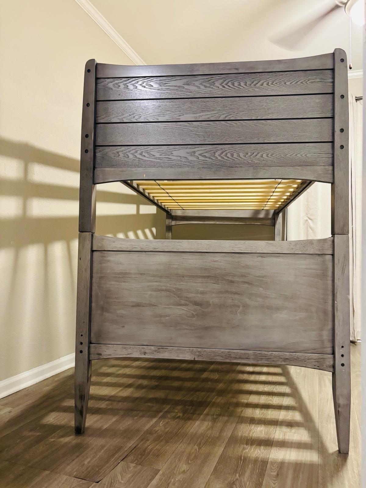 TwinoverTwin Bunk Bed Builtin ladder Solid Wood Rustic Gray