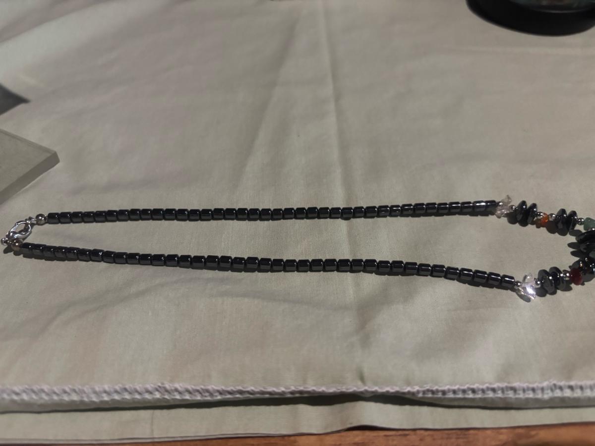 steel necklace with multi colored stones