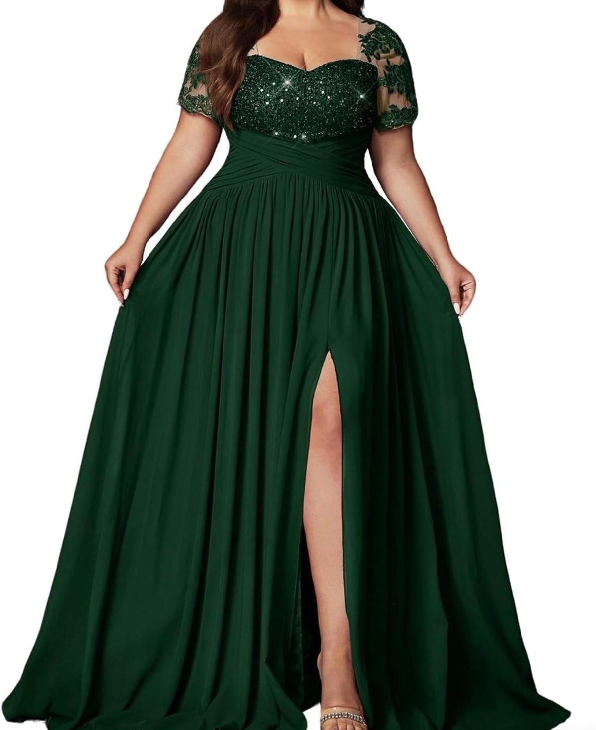Plus Size Emerald Green Sequin Formal Dress