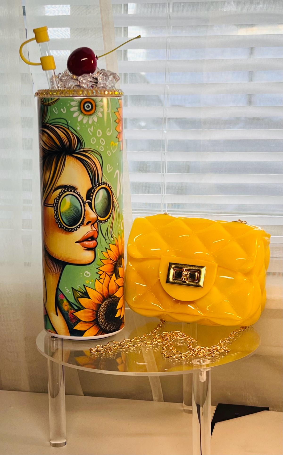 Mini yellow crossbody bag and Tumbler Set