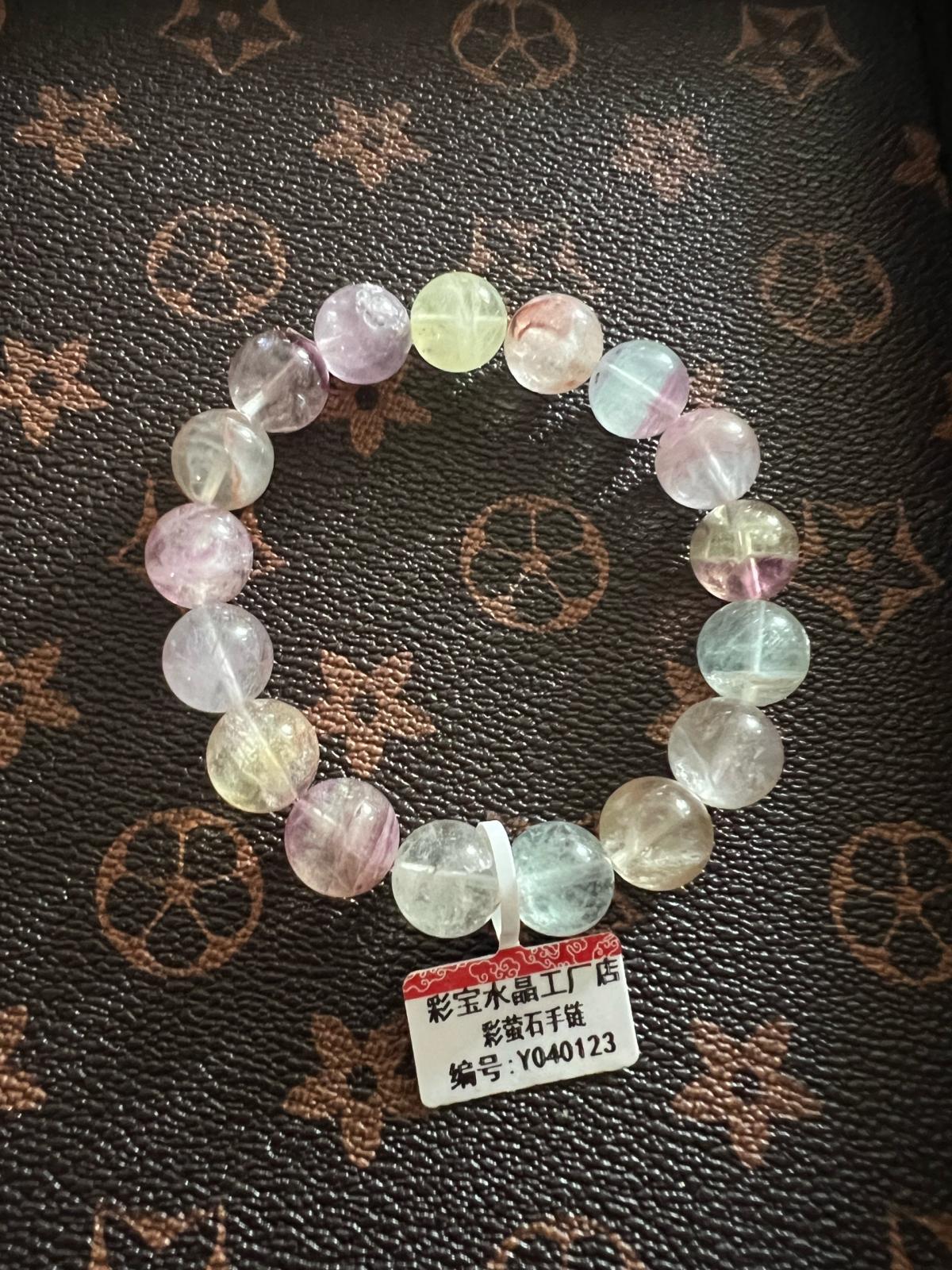 13mm Candy Multicolor Fluorite Bracelet Natural Pastel Pink