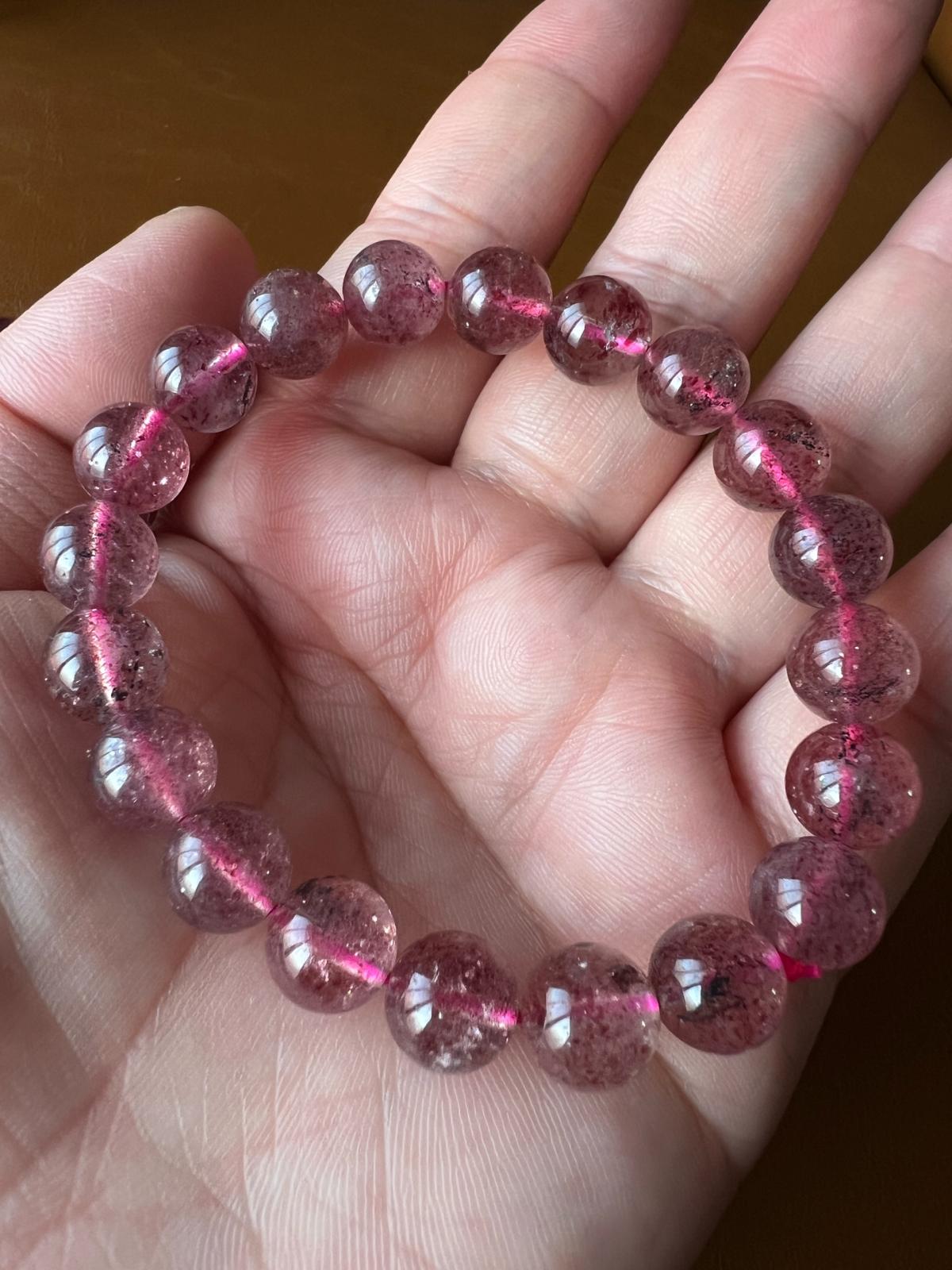 8mm Starlight Strawberry Quartz Bracelet Natural Light Shot
