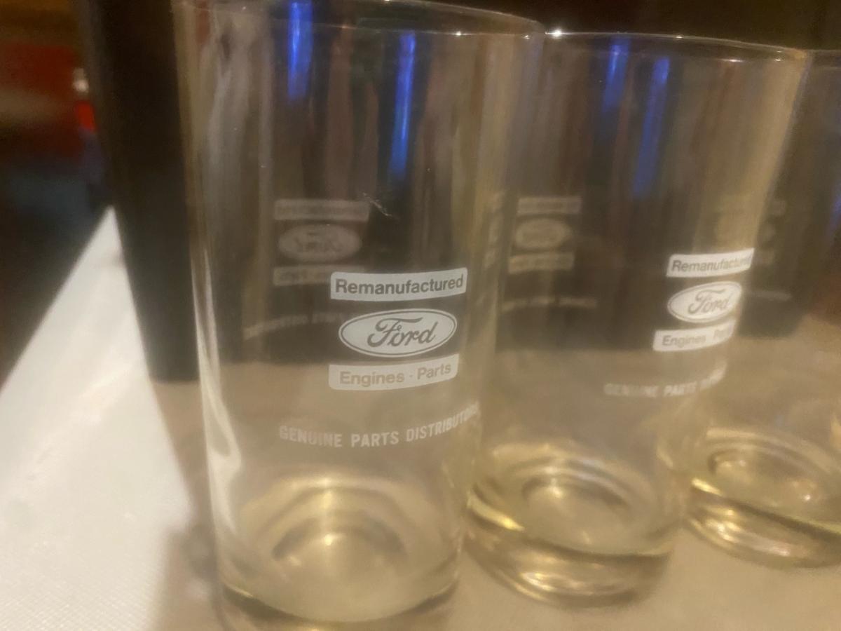 vintage set of four ford remanufactured engine parts glasses